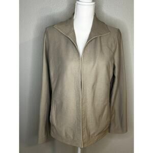 Eileen Fisher tan 100% cotton buttonless blazer with detail around hems size M